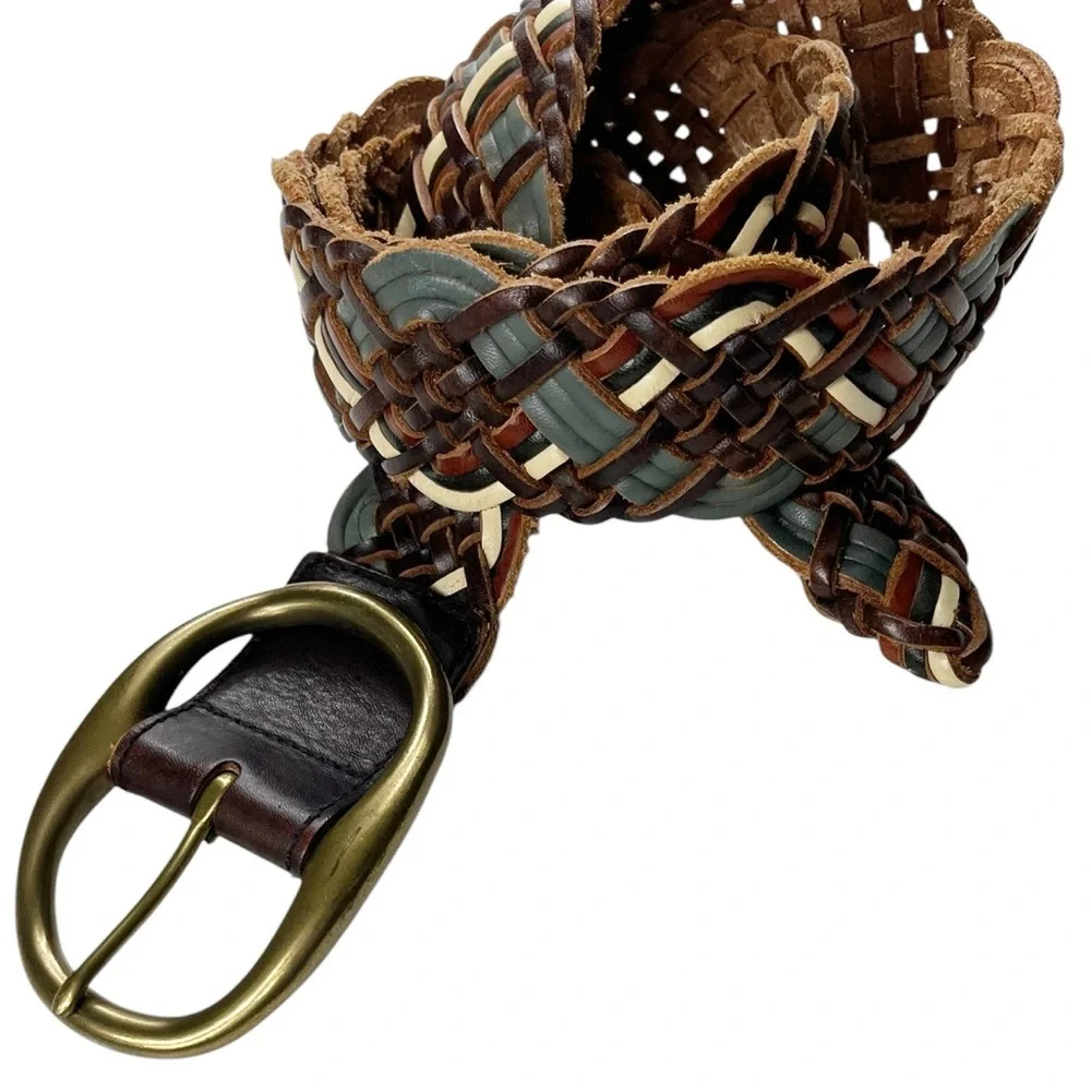 Belt Women's Size Small Multicolor Leather Braided Solid Brass Buckle Cowgirl